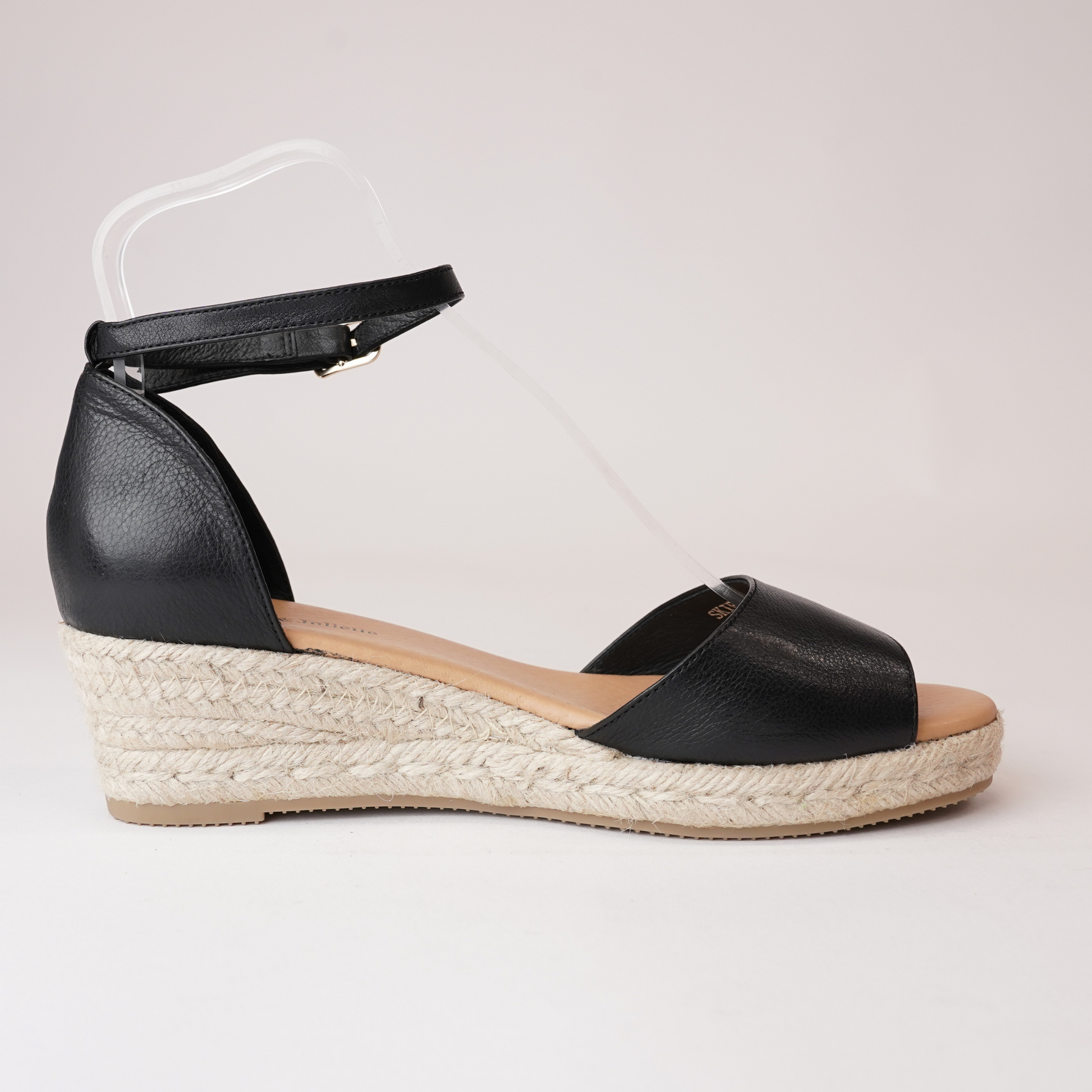 Skip Black Leather Espadrille Wedges