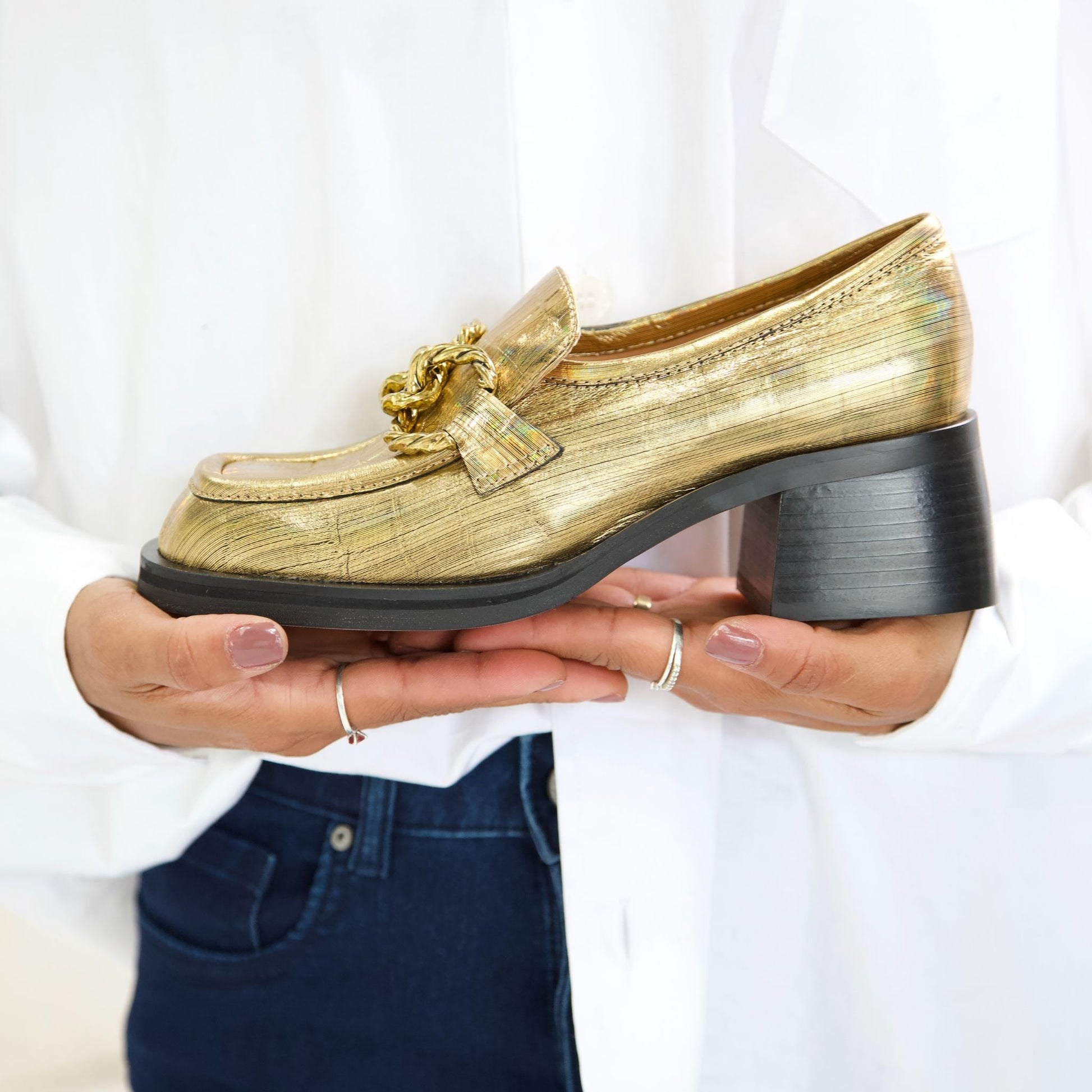 Ellas Old Gold Croc Leather Loafers, DJANGO & JULIETTE - Shouz