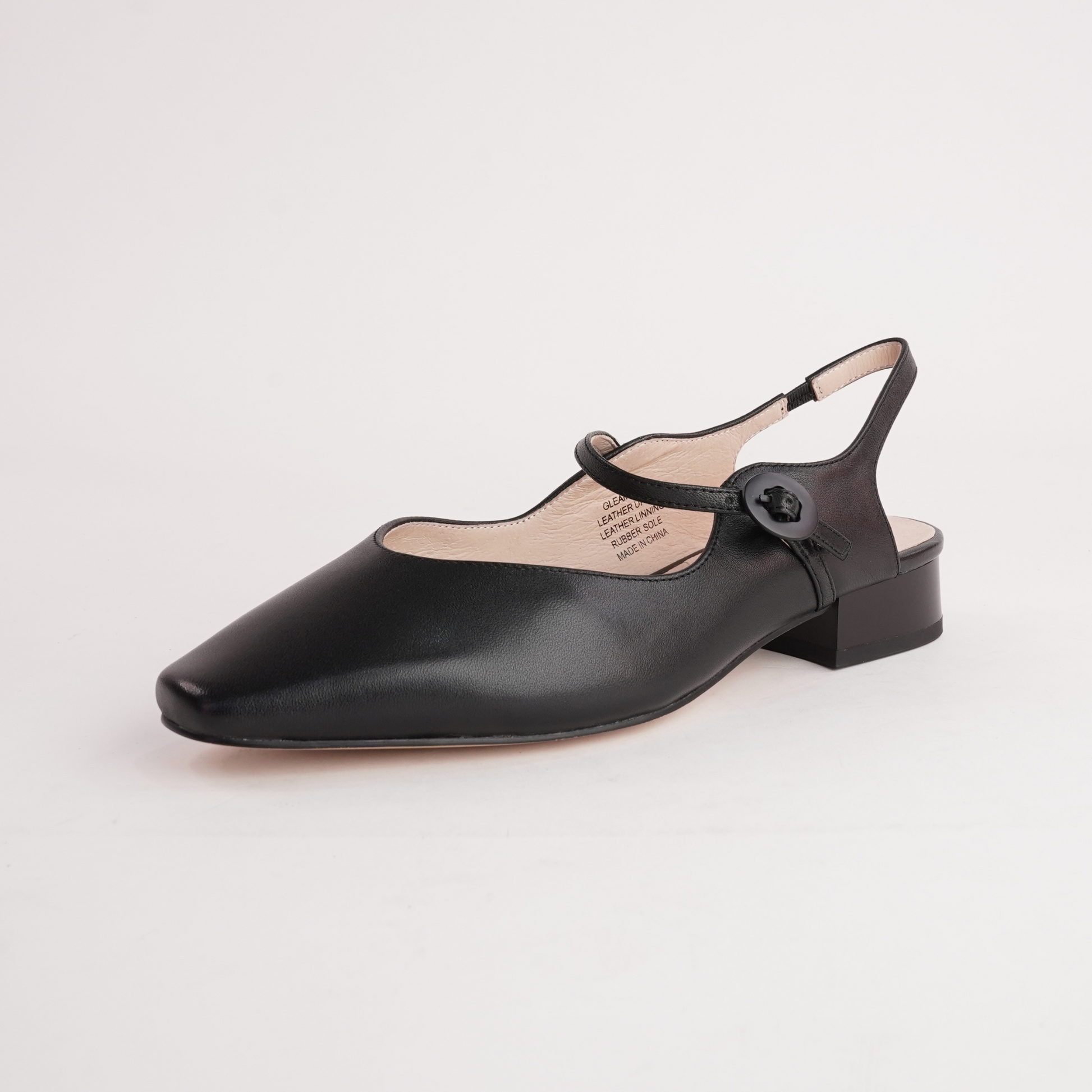 Gleam Black Leather Flats