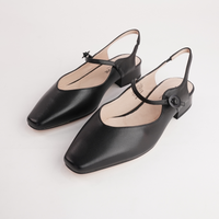 Gleam Black Leather Flats