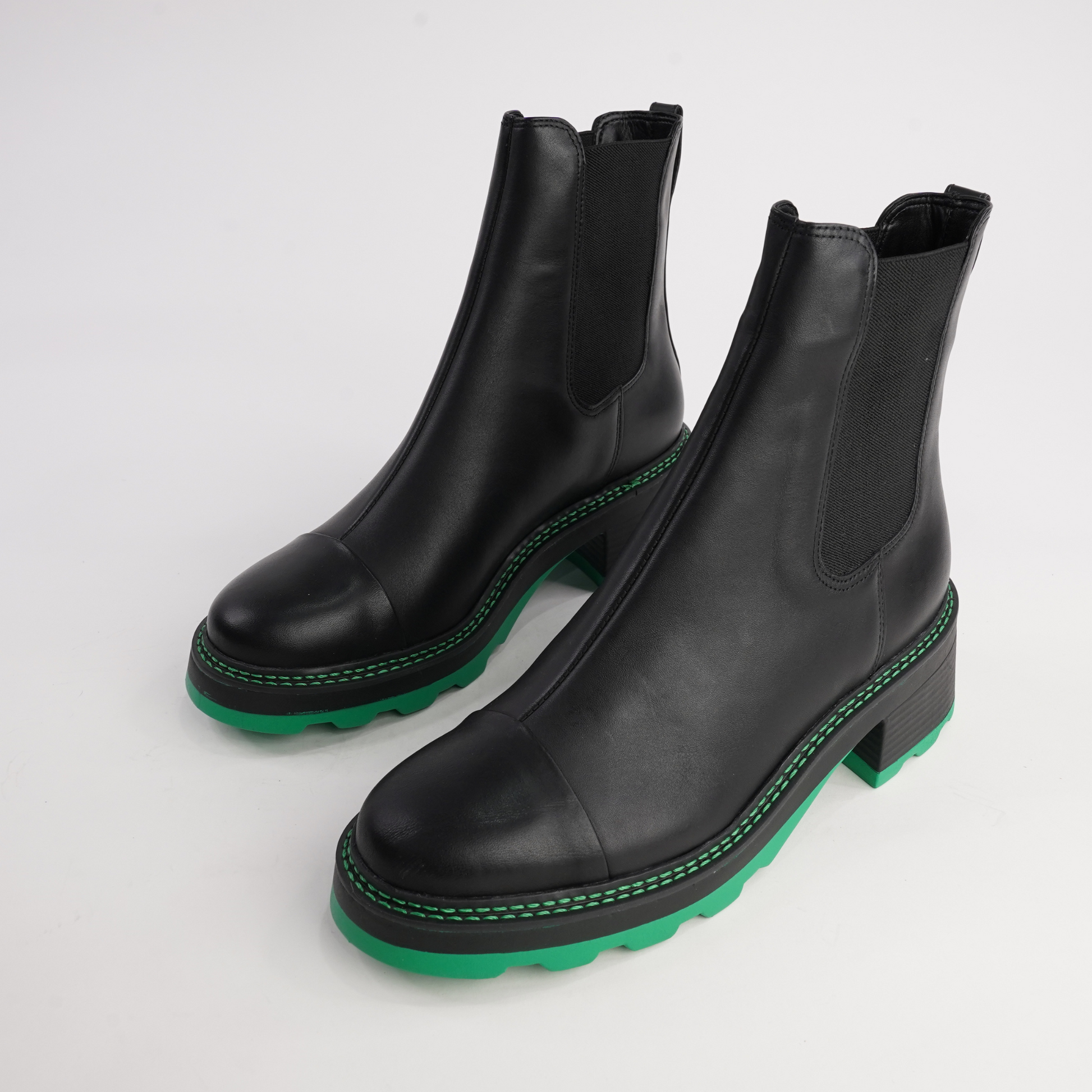 486001 Black/ Green Leather Ankle Boots