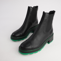 486001 Black/ Green Leather Ankle Boots