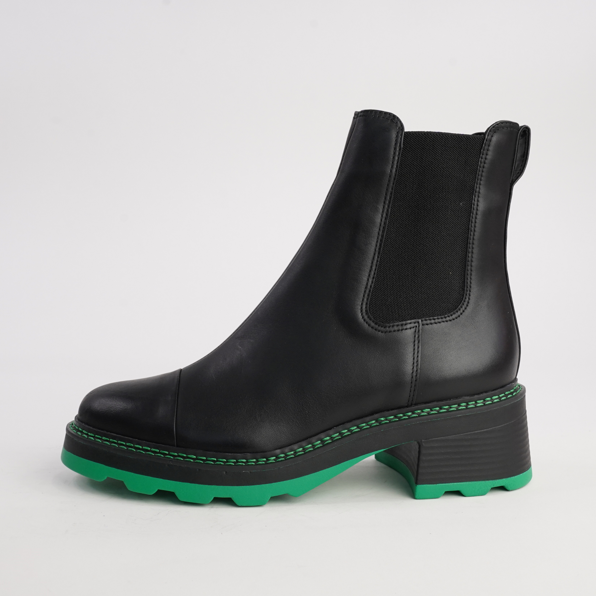 486001 Black/ Green Leather Ankle Boots