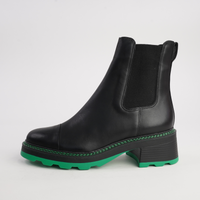 486001 Black/ Green Leather Ankle Boots
