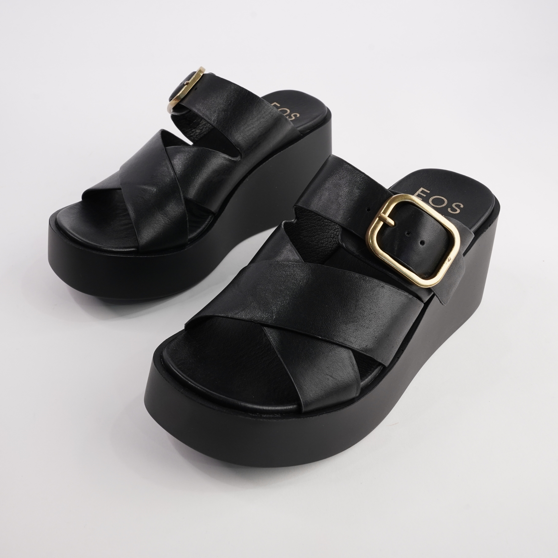 Aris Black Leather Wedges