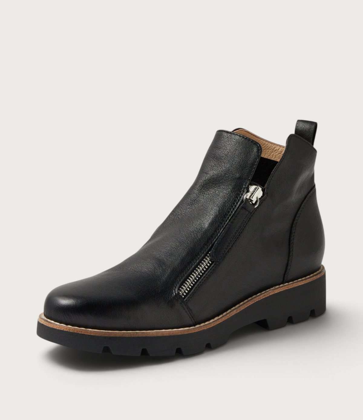 Dottiz Black Leather/ Black Sole Ankle Boots