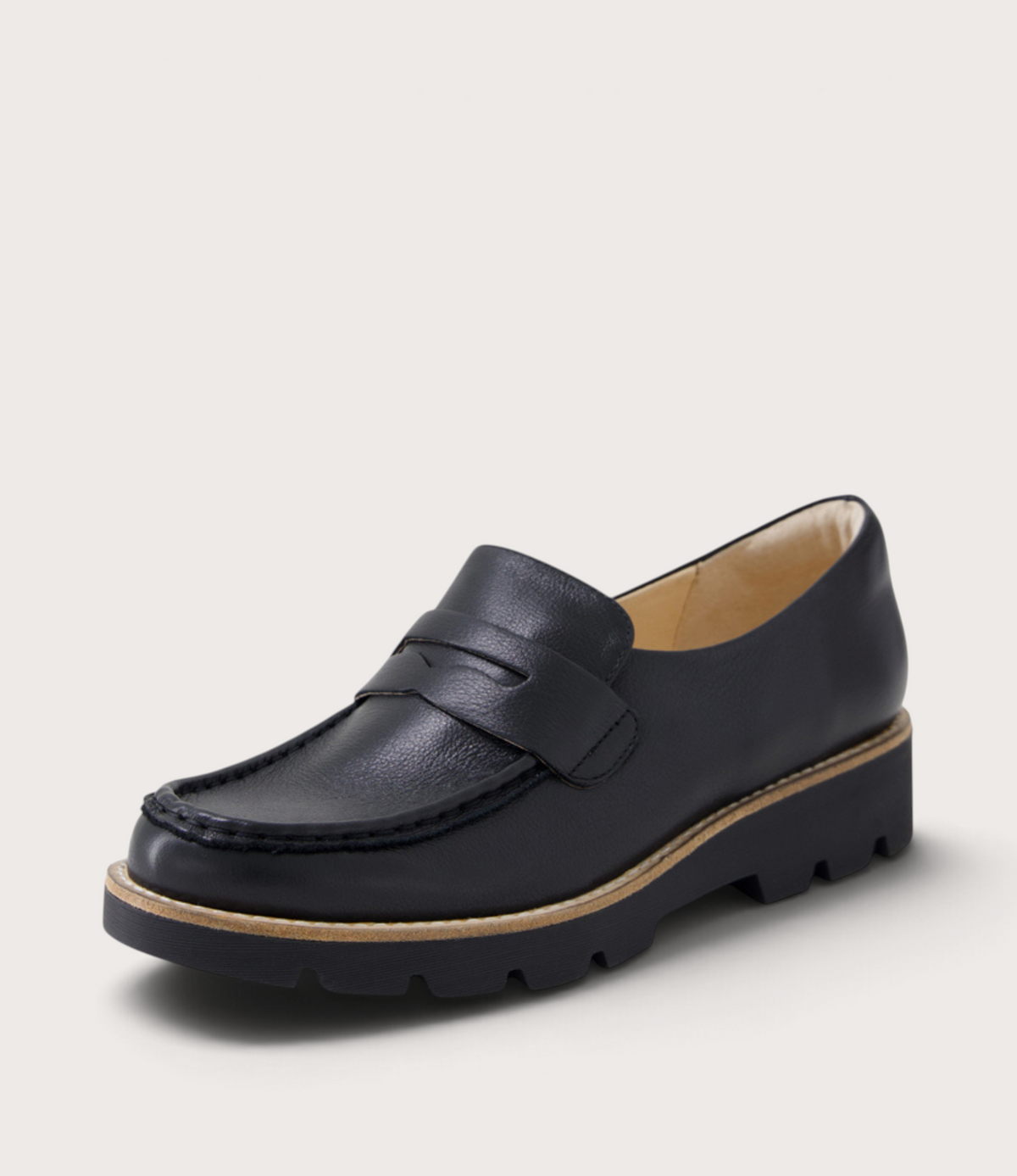 Dorte Black Leather/ Black Sole Loafers