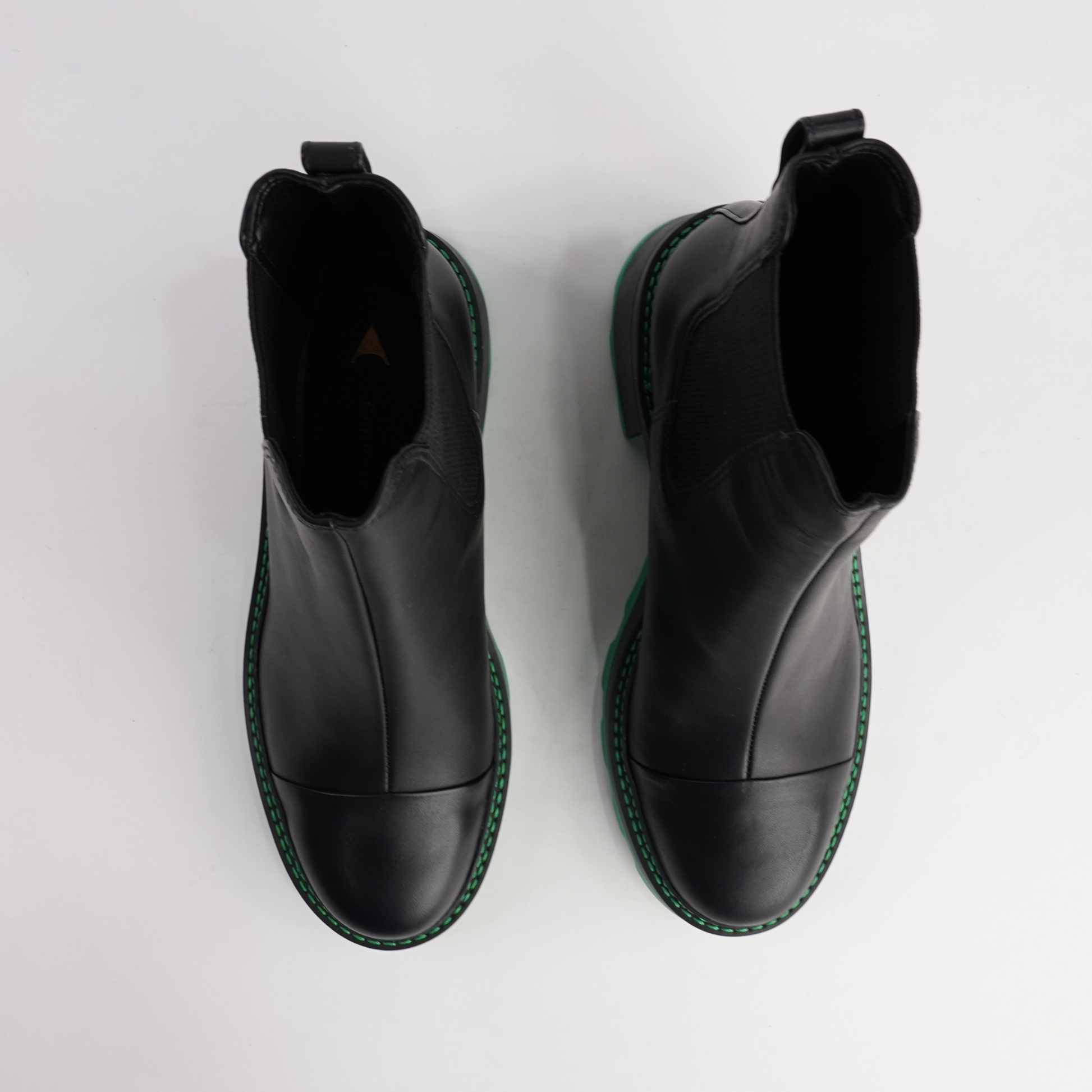 486001 Black/ Green Leather Ankle Boots
