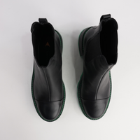 486001 Black/ Green Leather Ankle Boots