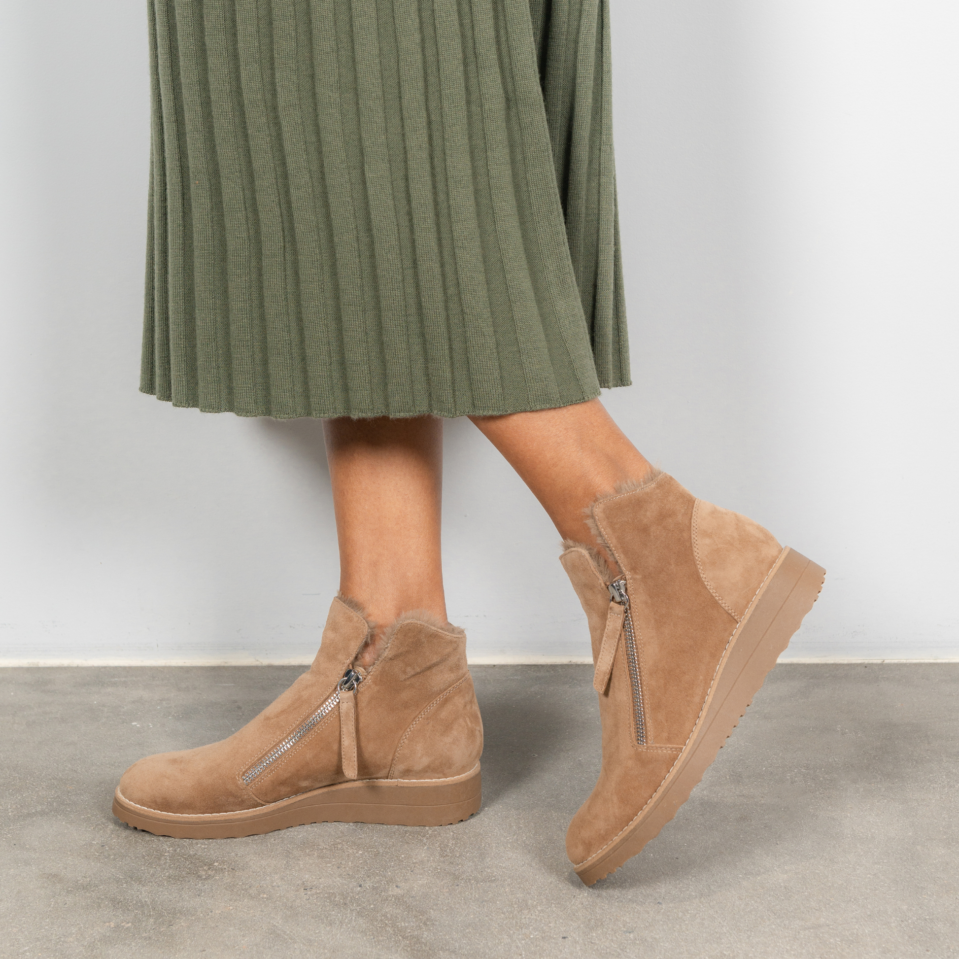 Opal Light Choc Suede /ocelot Fur Ankle Boots
