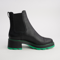 486001 Black/ Green Leather Ankle Boots