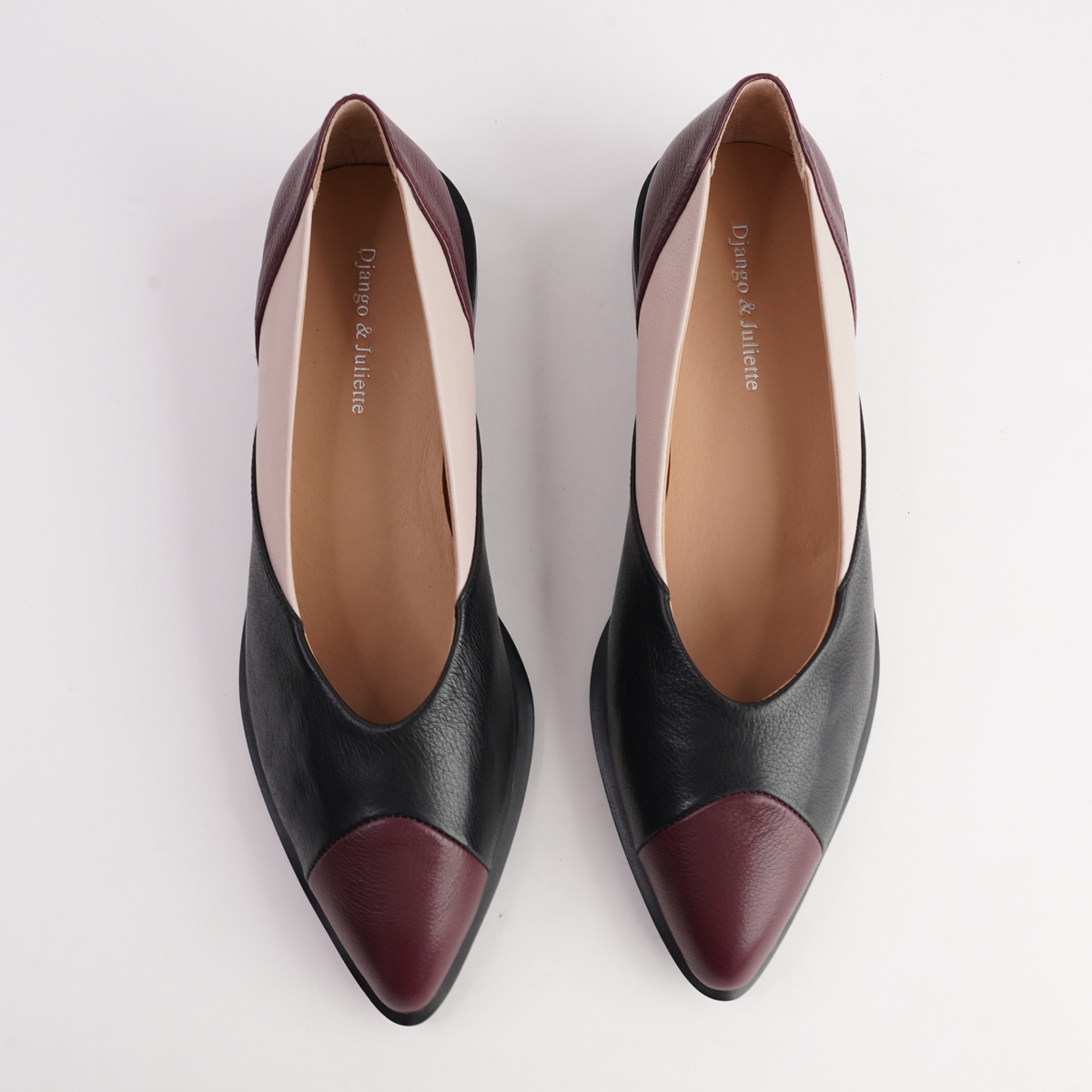 Emberta Burgundy/ Black Multi Leather Flats - DJANGO AND JULIETTE | Shouz