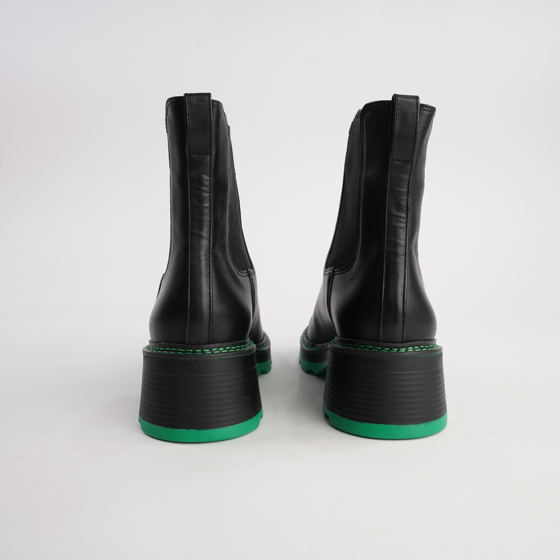486001 Black/ Green Leather Ankle Boots