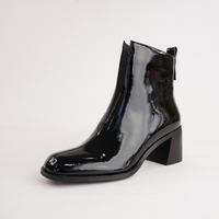 Earth Black Crinkle Patent Leather Ankle Boots