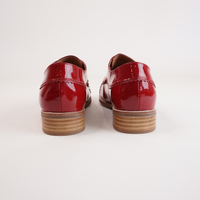 Leeze Dark Red Patent Leather Lace Up Flats