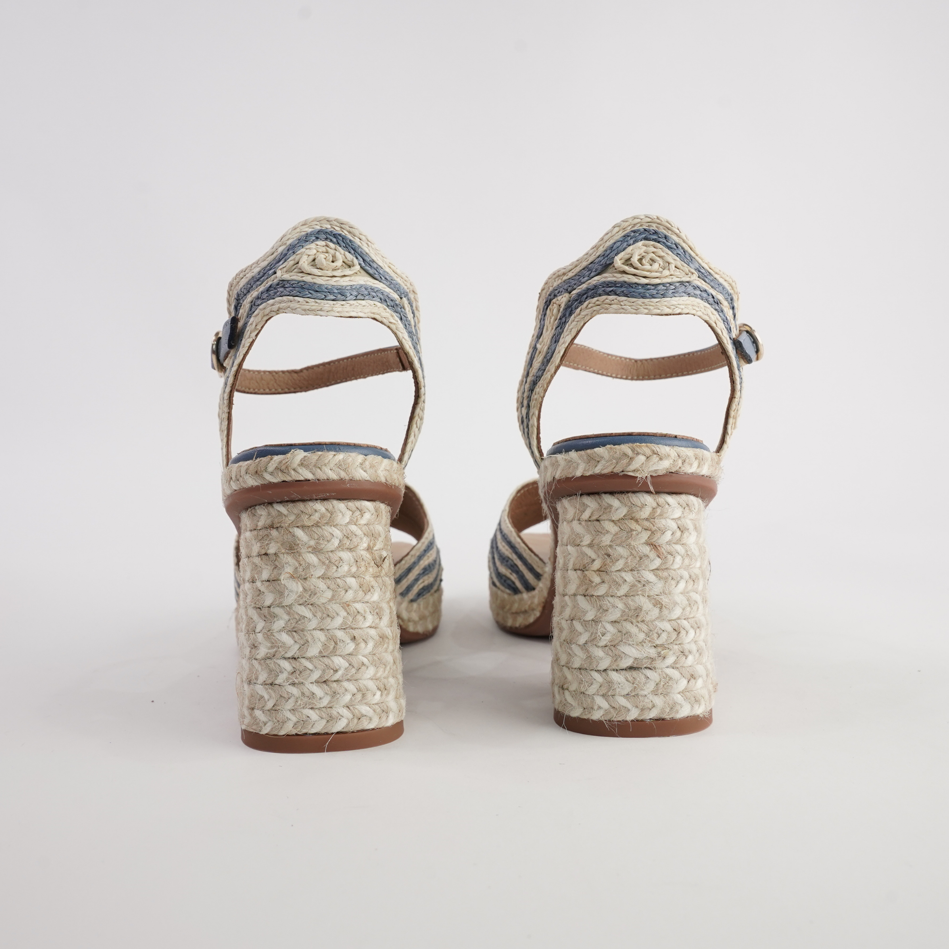 Danae Pale Blue/White Leather Espadrille Heels
