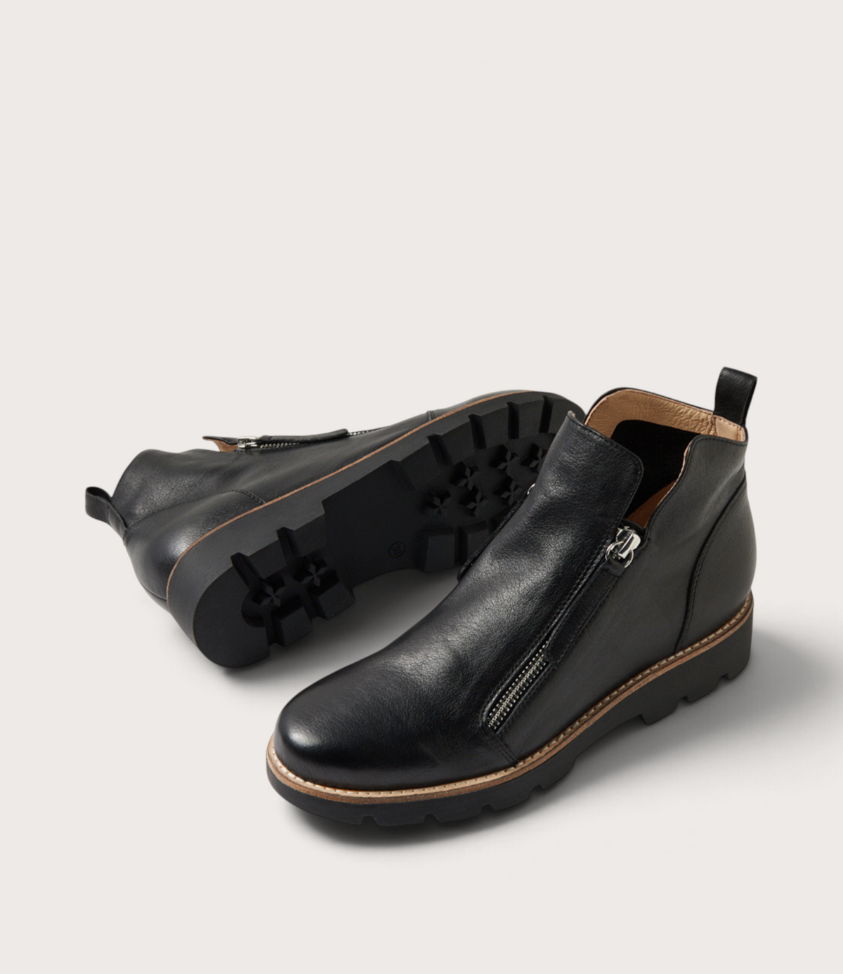 Dottiz Black Leather/ Black Sole Ankle Boots