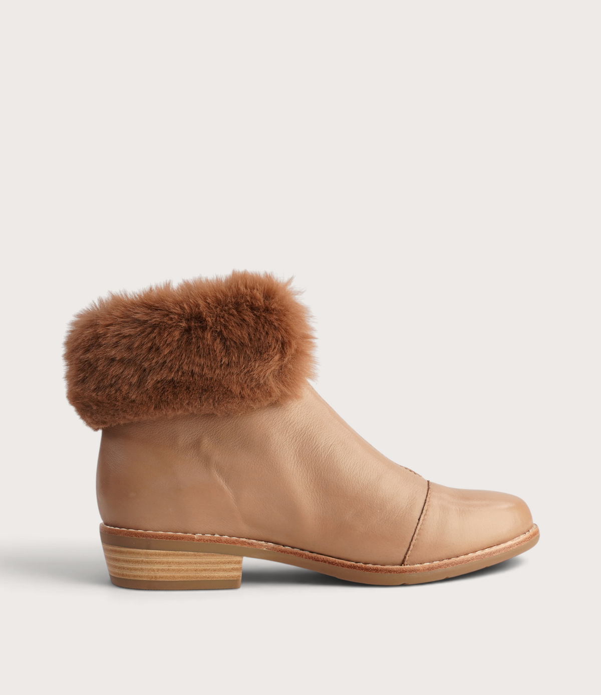 Lollys Cognac Leather/ Brown Fur Ankle Boots