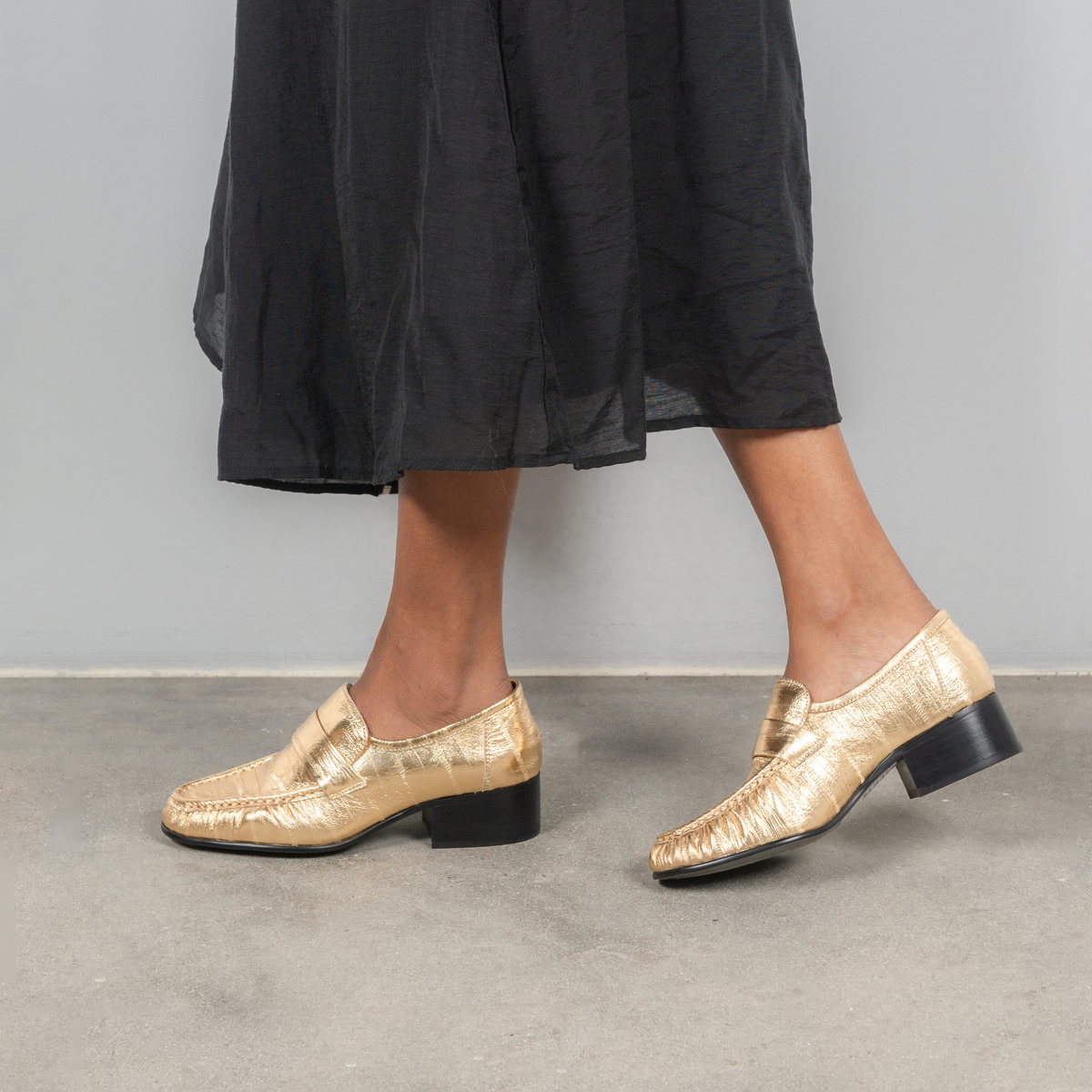 Jones Gold Strip Leather Loafers - MOLLINI | Shouz