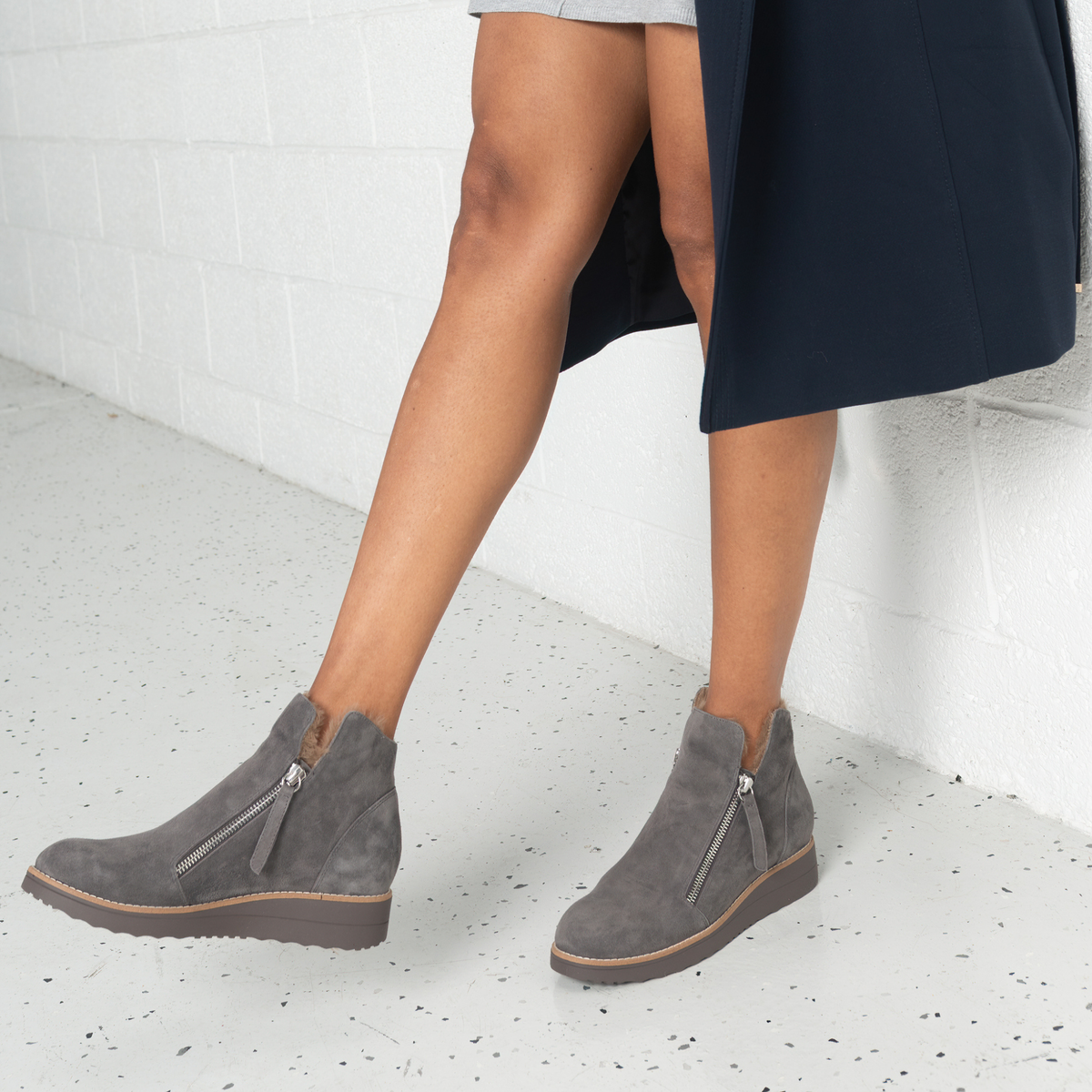 Opal Cocoa Suede/ Taupe Fur Leather Ankle Boots - TOP END | Shouz