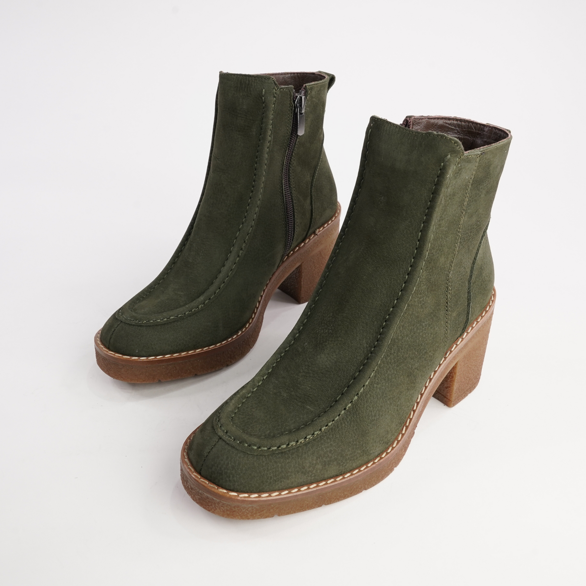 Gem Khaki Nubuck Leather Ankle Boots