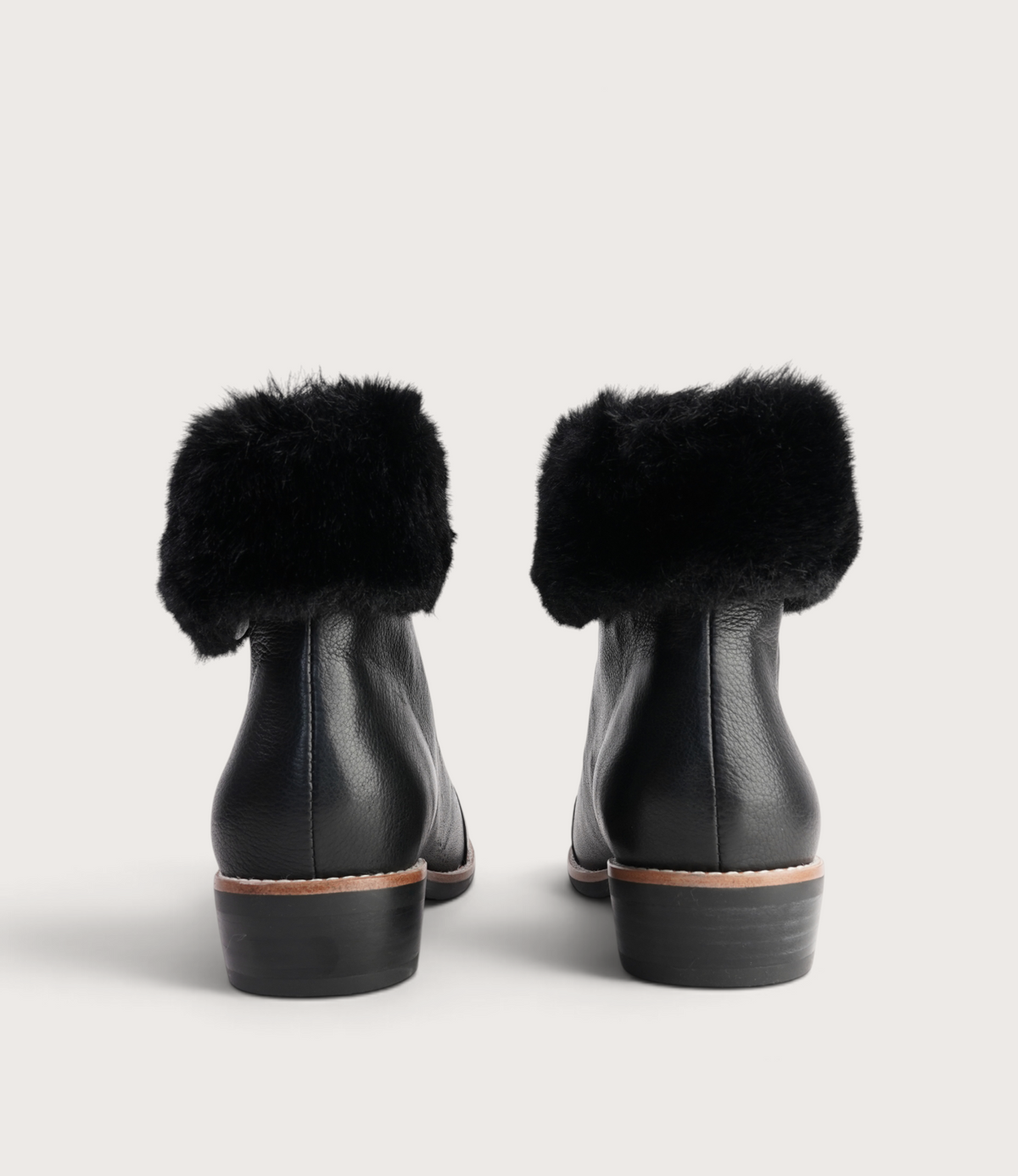 Lollys Black Leather/ Black Fur Ankle Boots