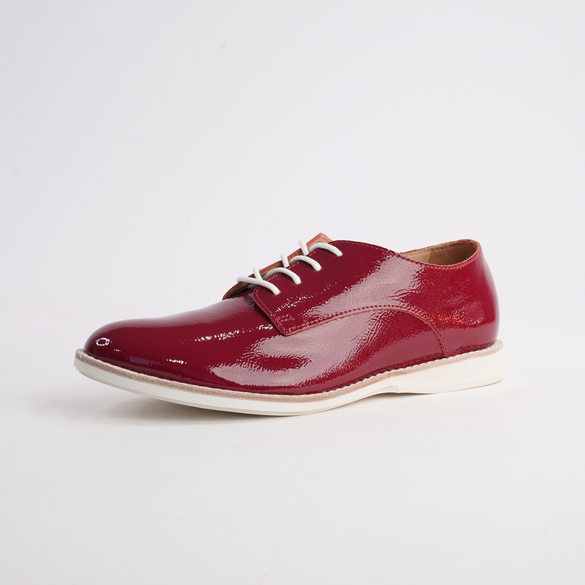 Derby Super Soft Merlot Patent Leather Lace Up Flats - ROLLIE | Shouz