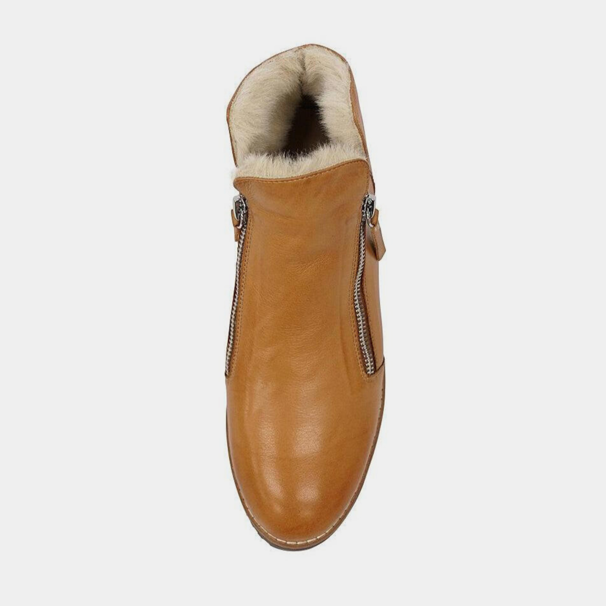 Opal Dark Tan Leather/ Beige Fur Ankle Boots