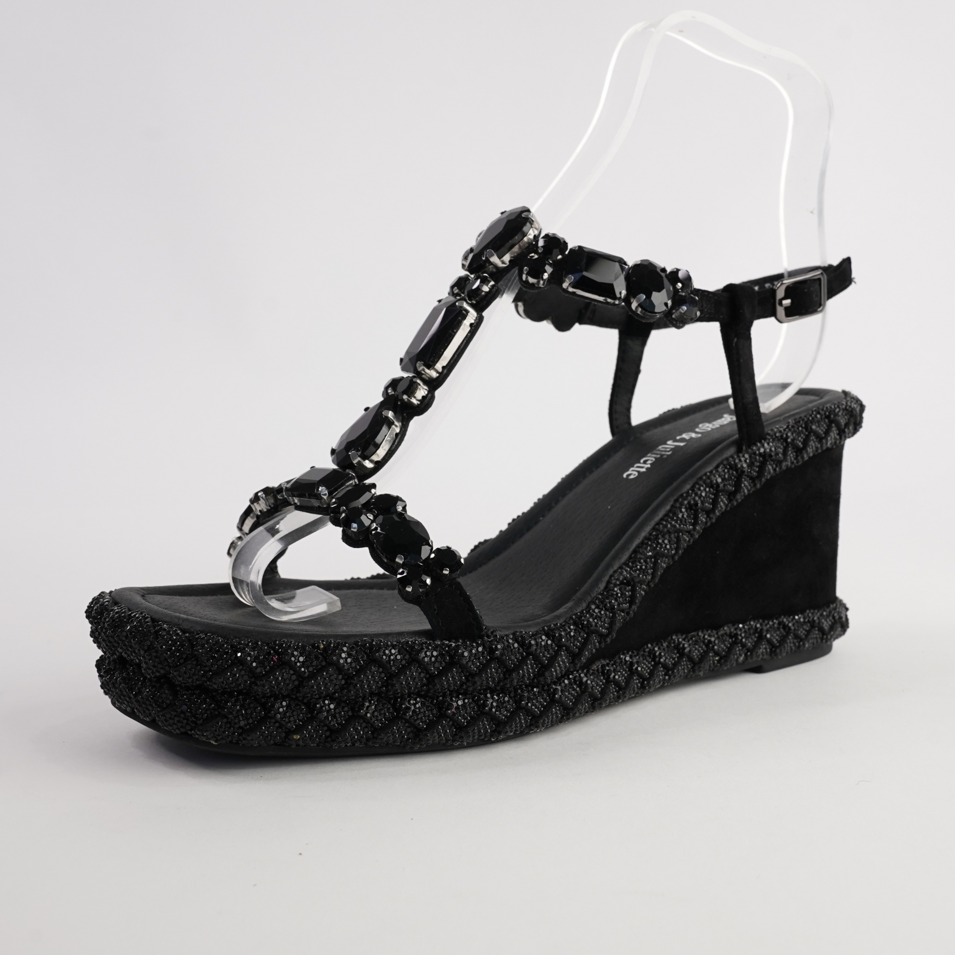 Vontey Black Suede Wedge Sandals