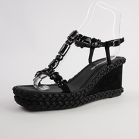 Vontey Black Suede Wedge Sandals