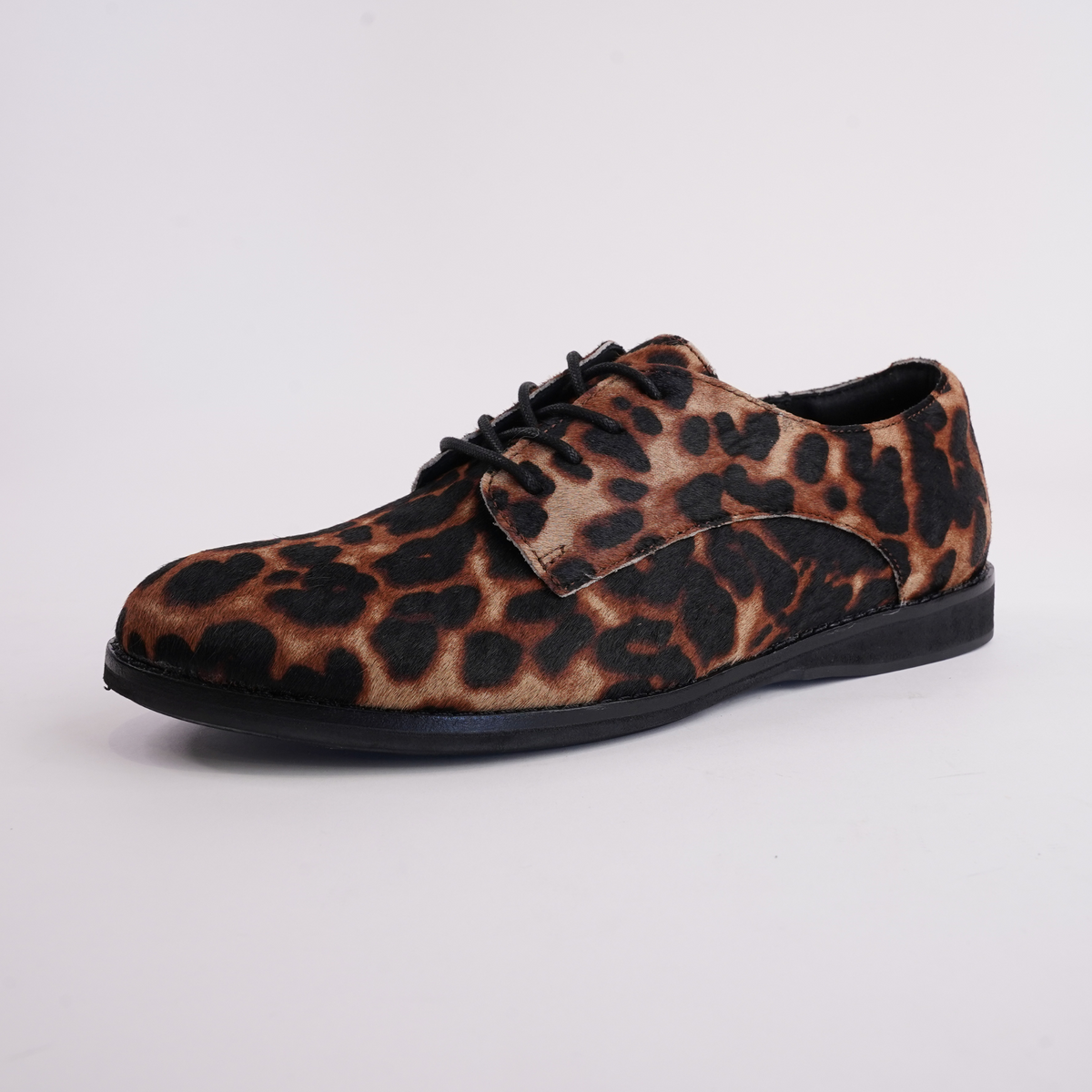Derby Dark Camel Leopard/black Lace Up Flats - ROLLIE | Shouz