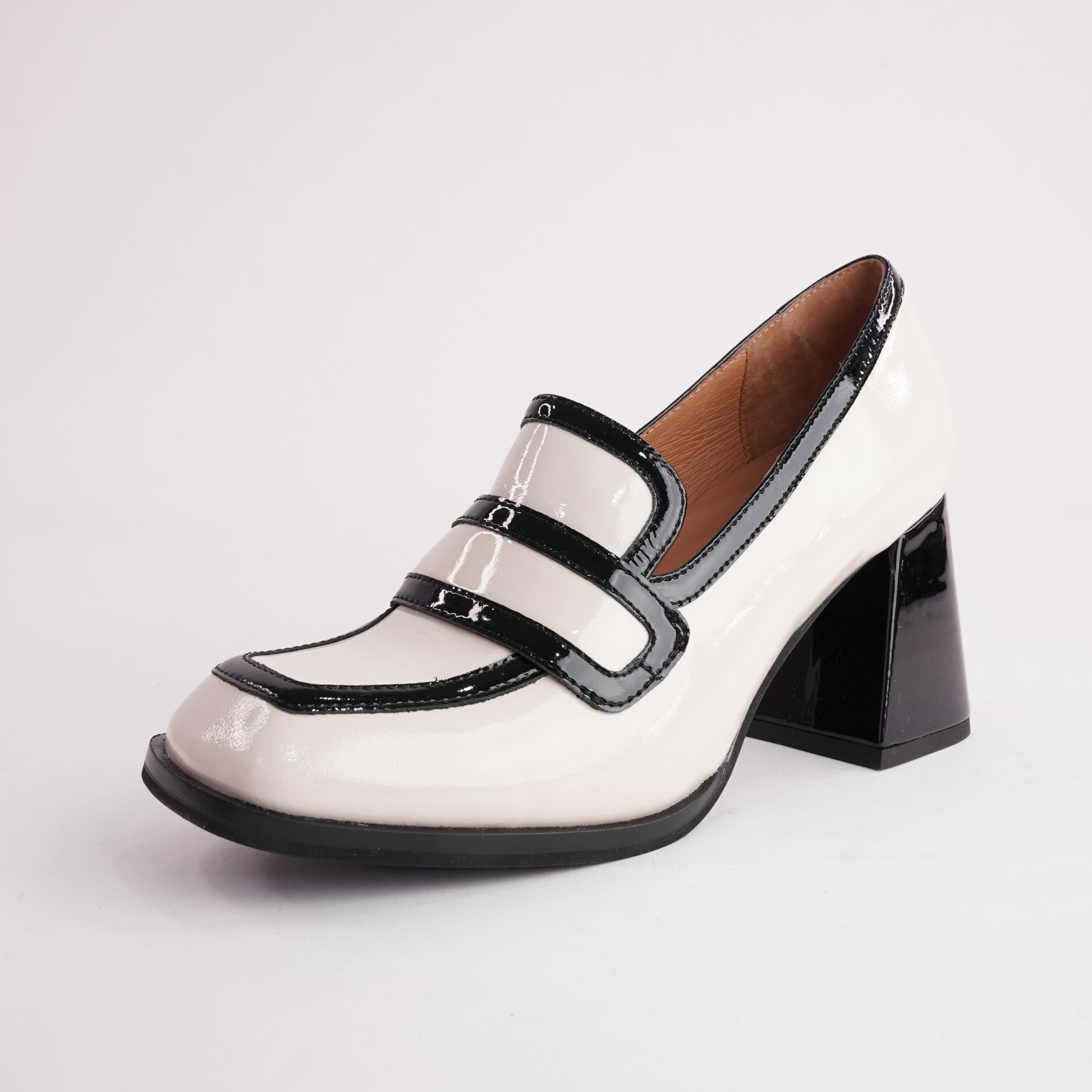 Bergen Bone/ Black Leather Heels