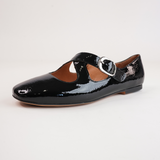 Nowa Black Crinkle Patent Leather Flats