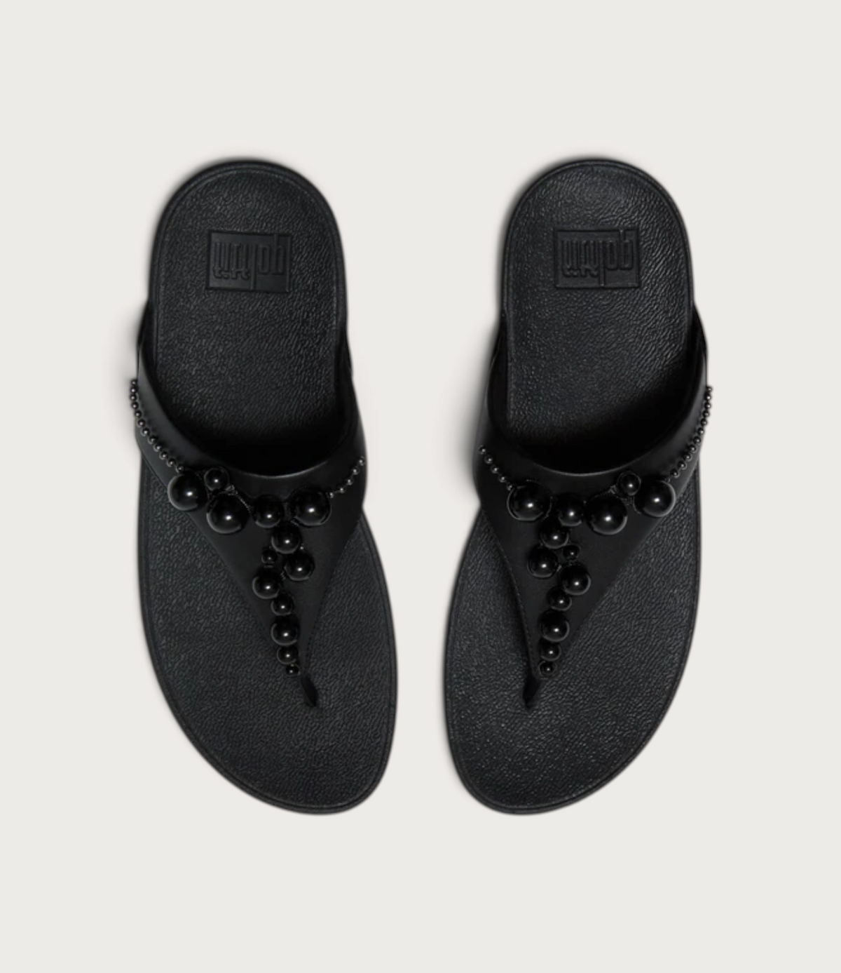 Lulu Leather Beaded Toepost All Black Sandals