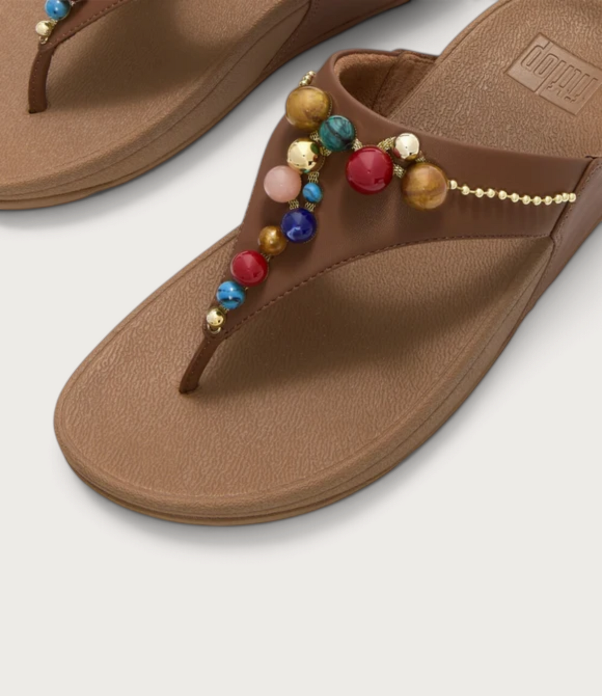 Lulu Leather Beaded Toepost Terracotta Tan Sandals