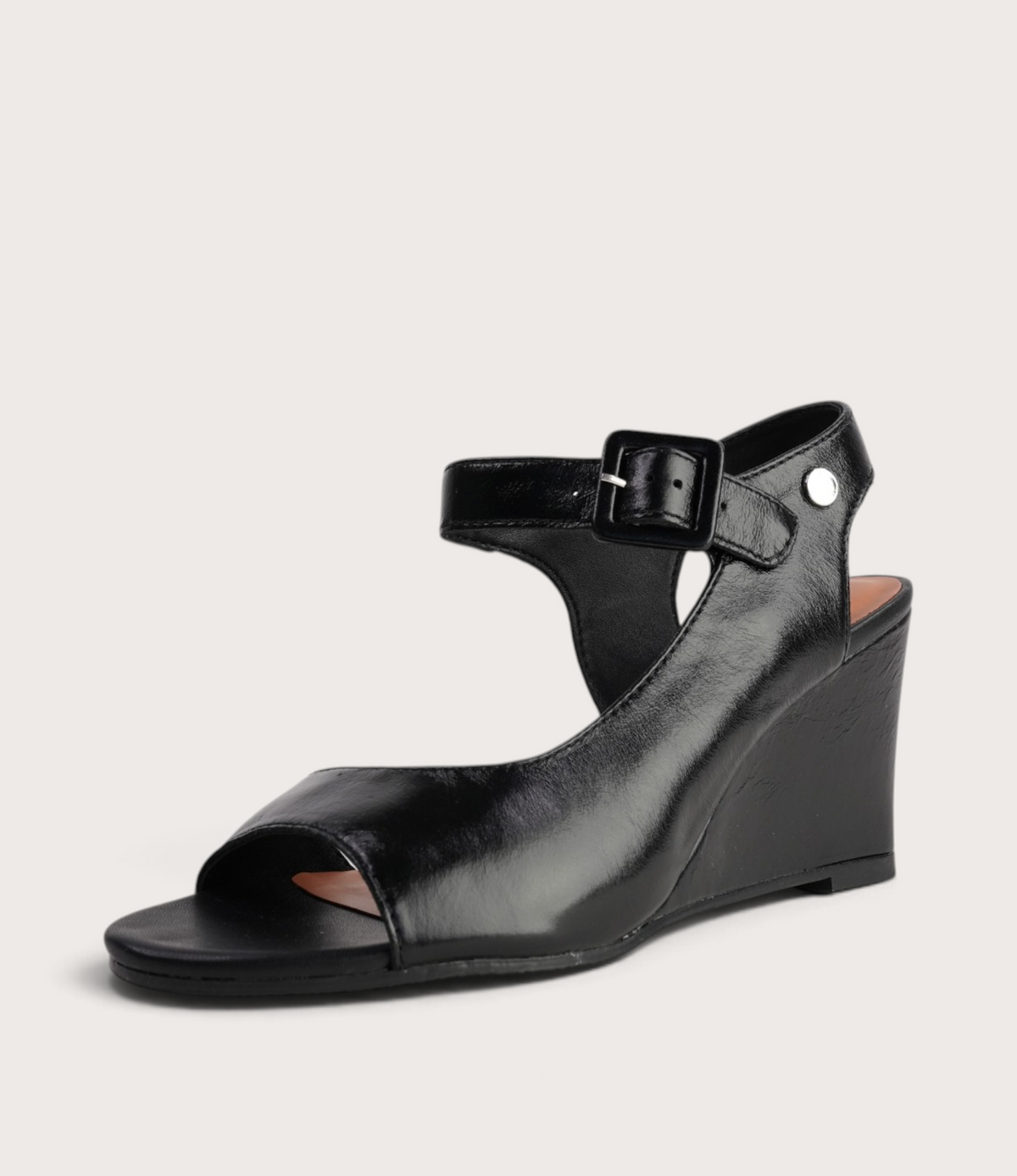 Eloa Black Leather Wedges