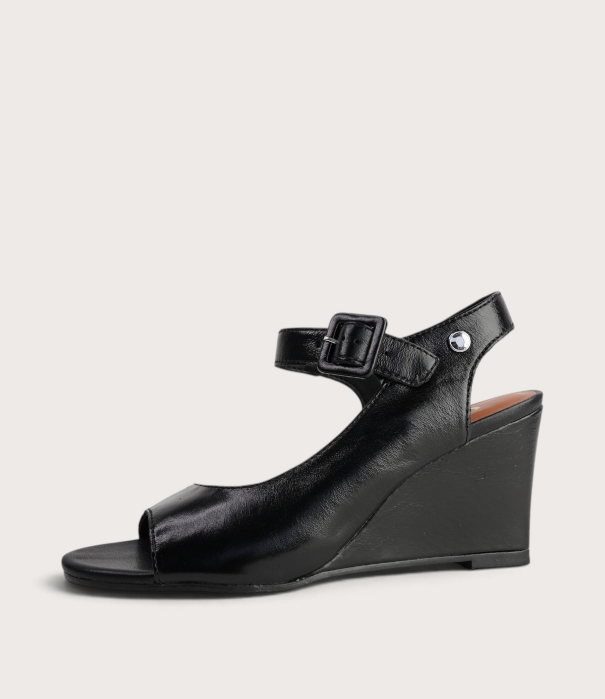 Eloa Black Leather Wedges