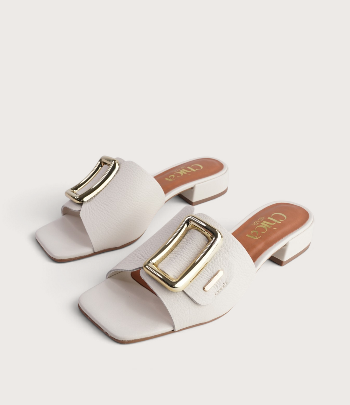 Ayla Off White Leather Slides