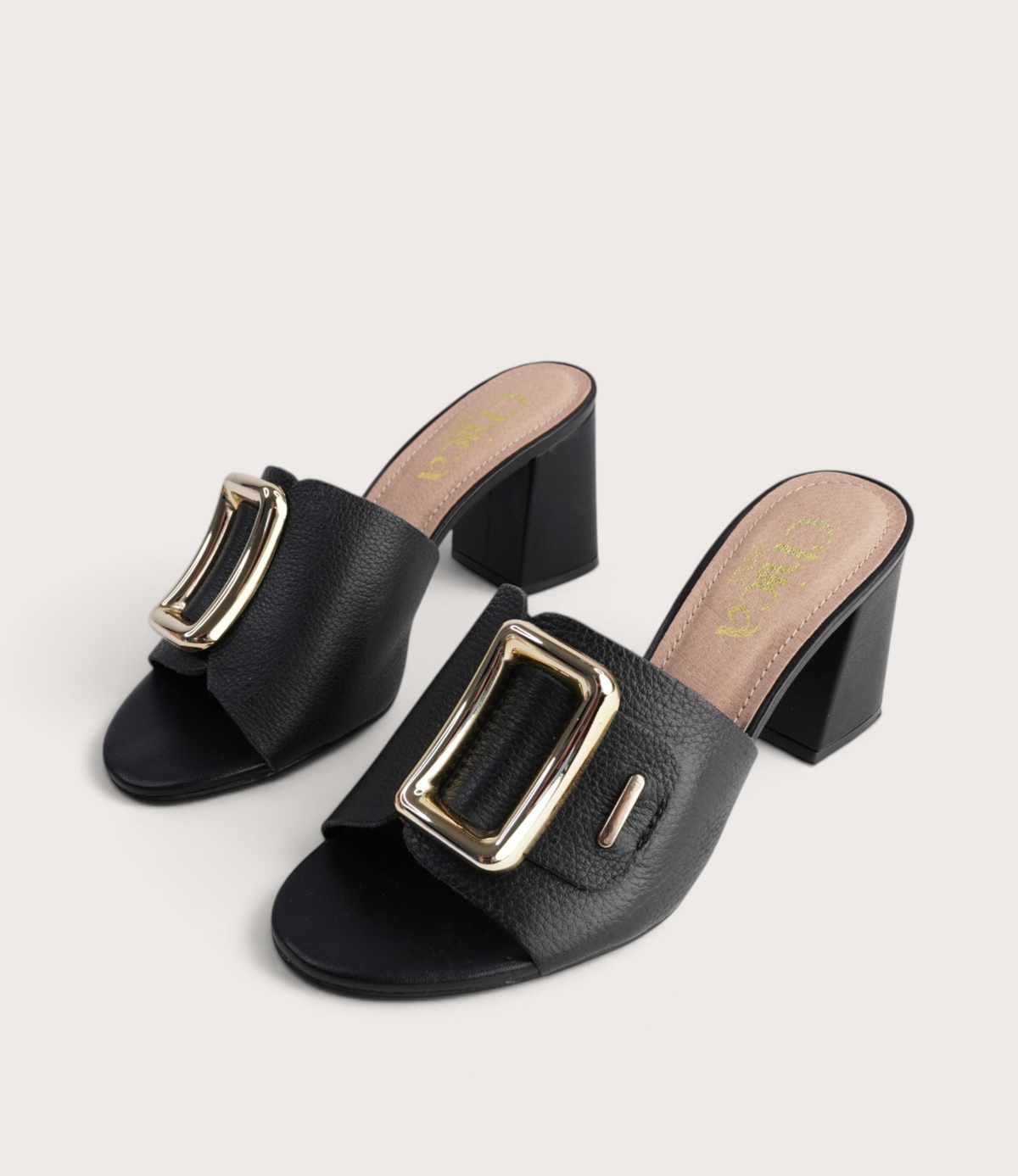 Jurema Black Leather Heels