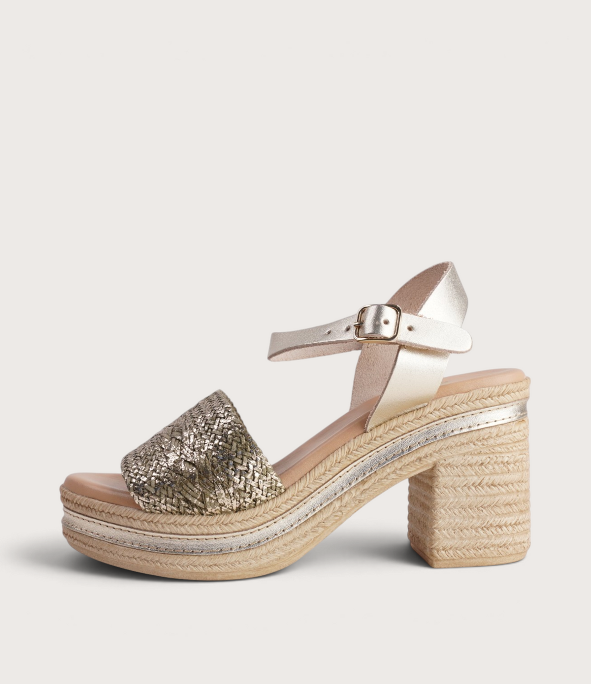 Queenie Khaki Metallic Leather Heels