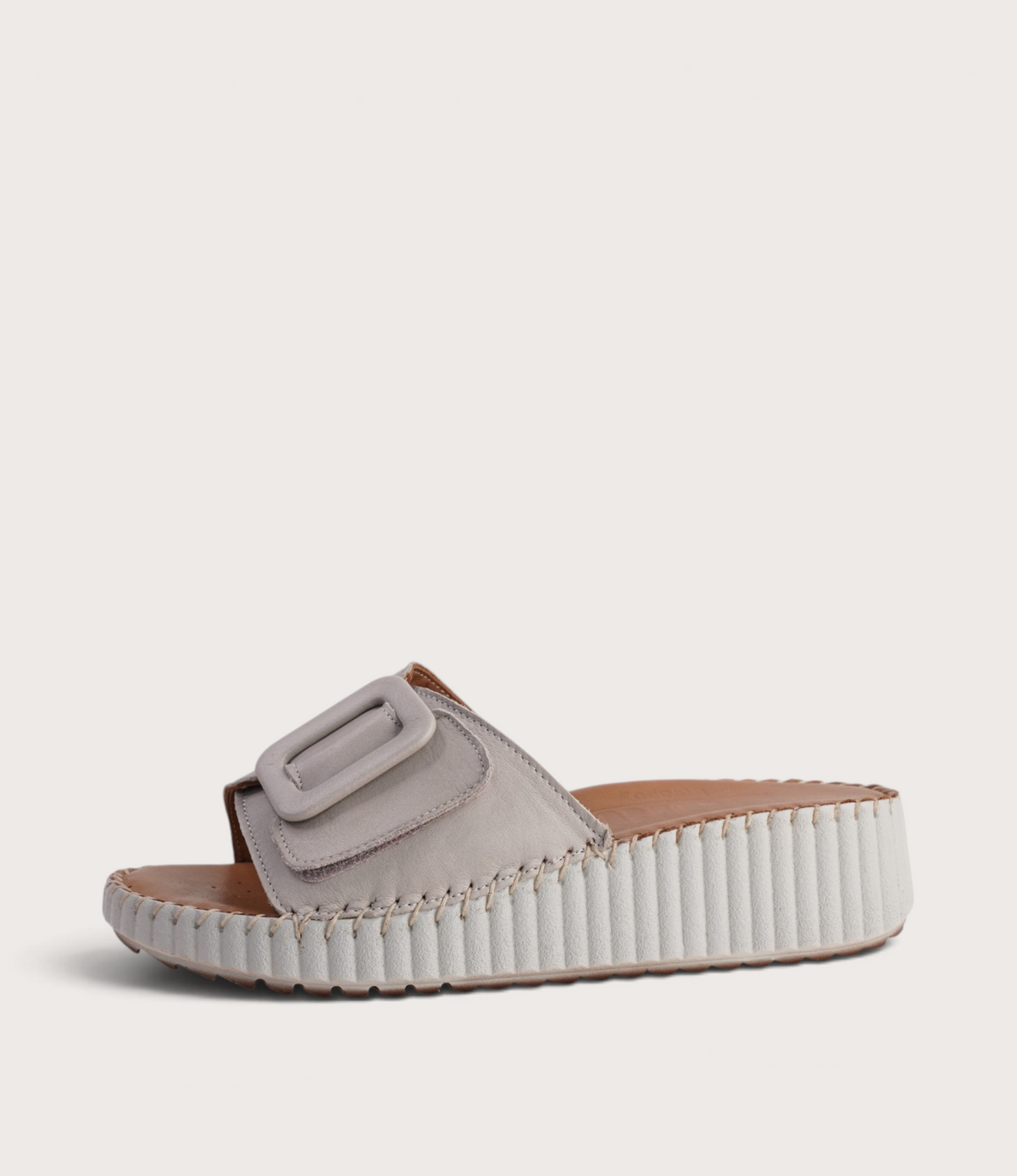 Solo Silver Grey Leather Slides