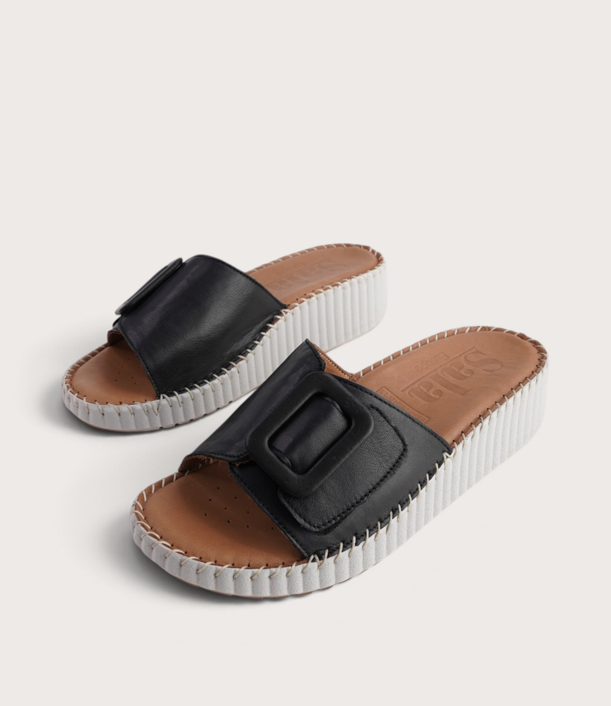 Solo Black Leather Slides