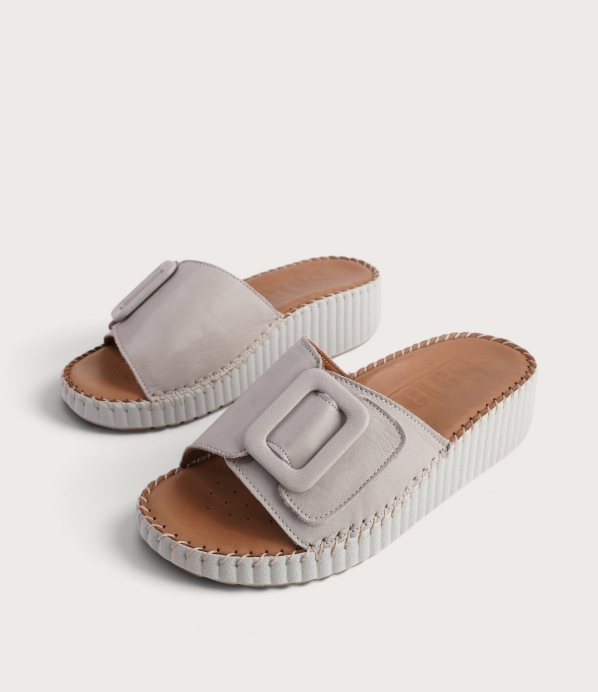 Solo Silver Grey Leather Slides
