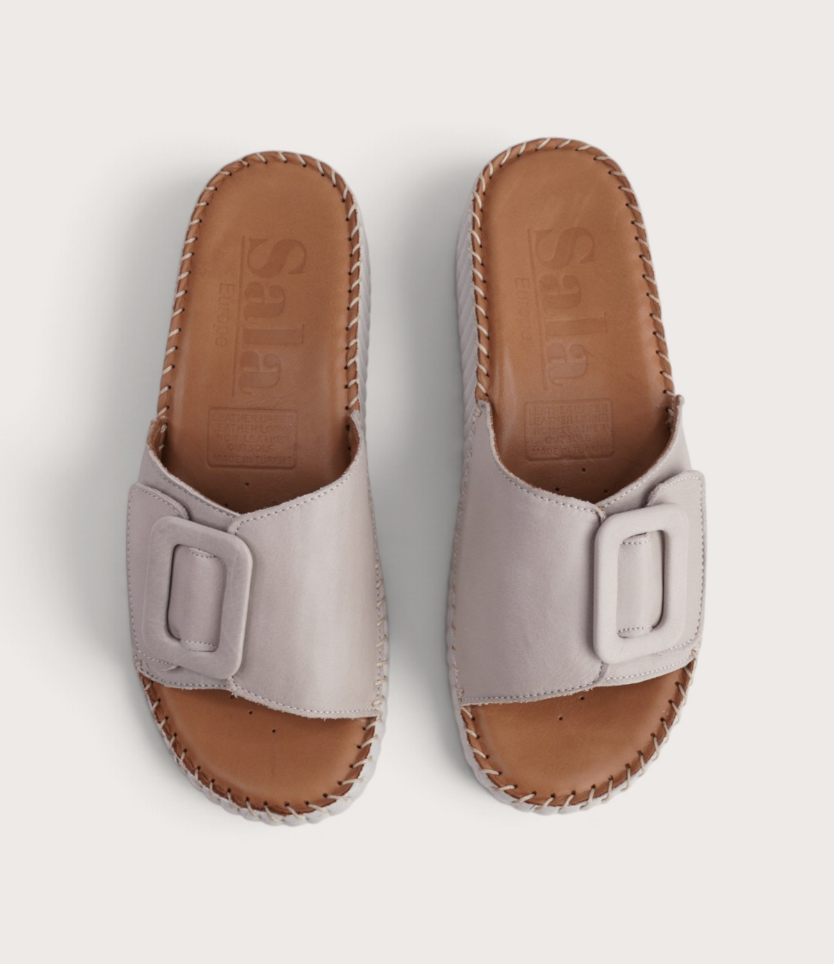 Solo Silver Grey Leather Slides