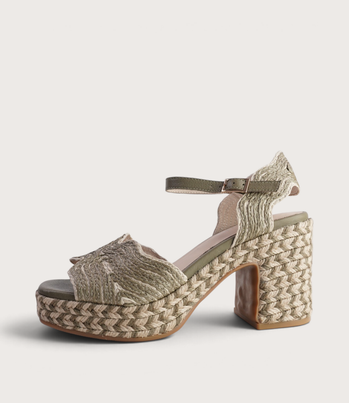 Maizy Khaki & Natural Multi Raffia Heels - TOP END | Shouz