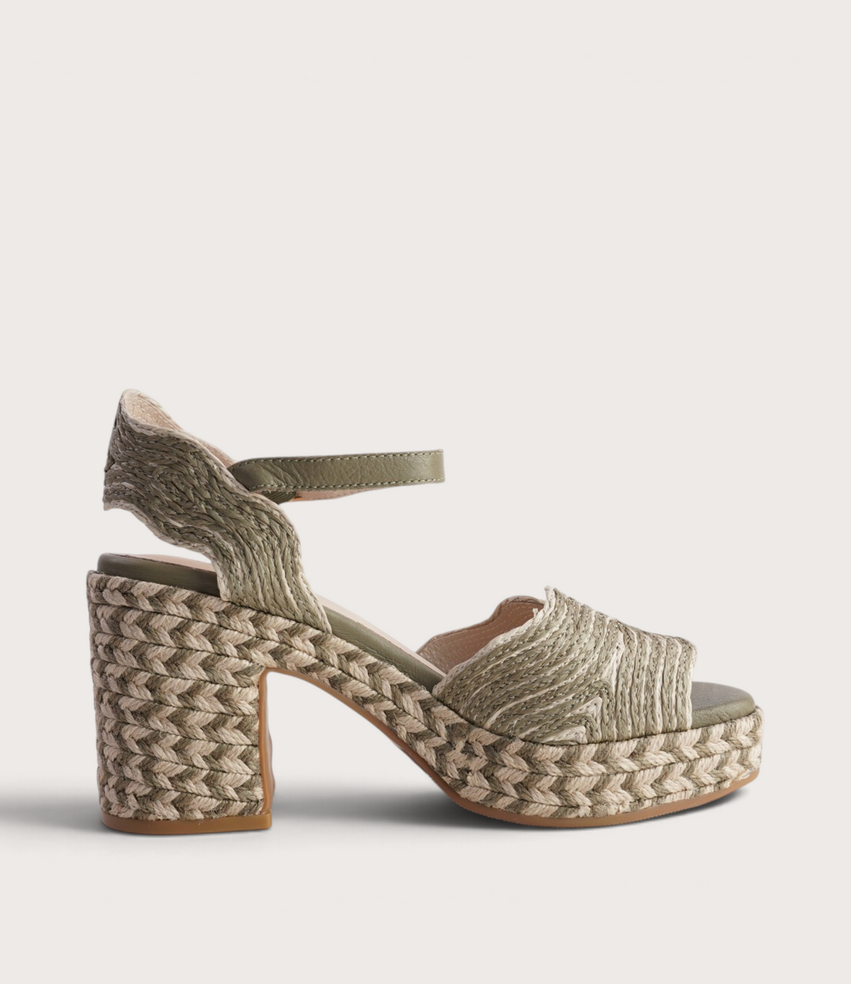 Maizy Khaki & Natural Multi Raffia Heels - TOP END | Shouz