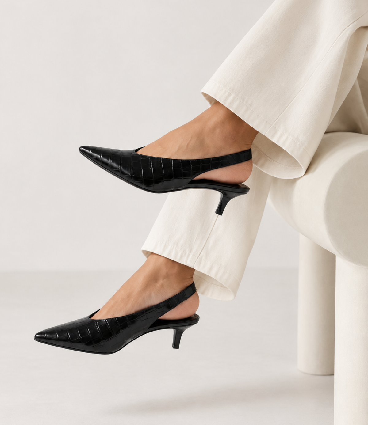 Hope Black Croc Leather Heels