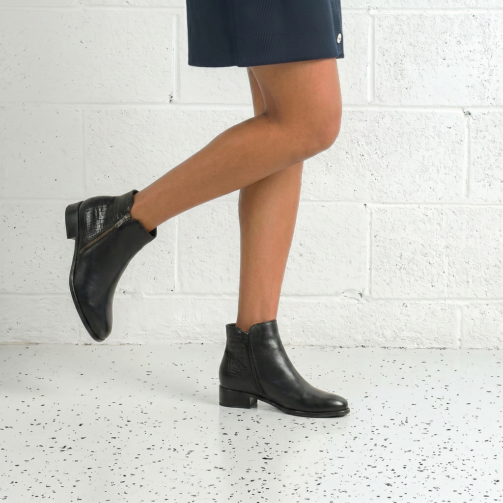 Lorenzo Black/ Croc Leather Ankle Boots