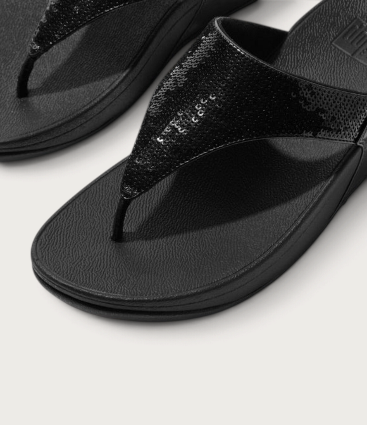 Lulu Leather Sequin Toepost All Black Sandals