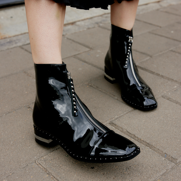 Fridays Black Patent Leather Ankle Boots